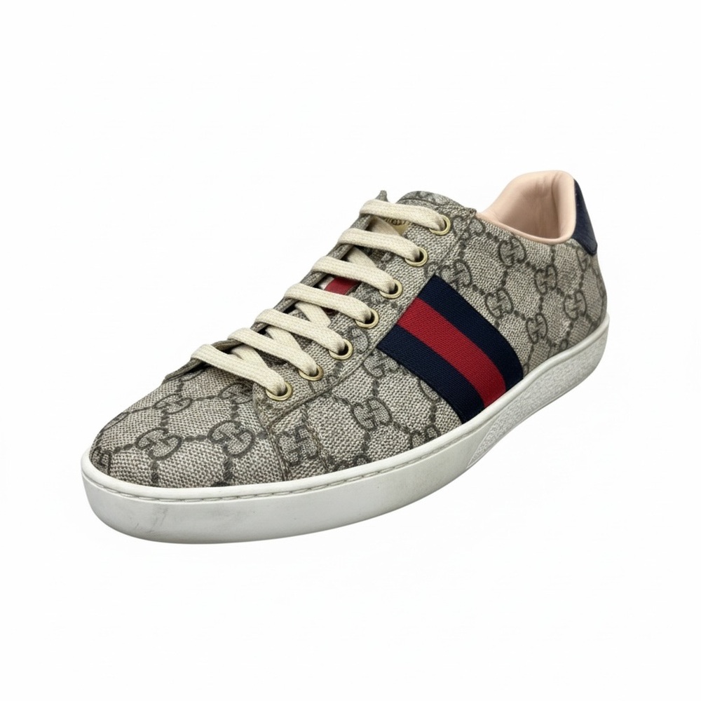 Gucci Ace GG Supreme Women’s Sneakers with Navy & Red Stripe